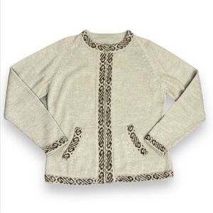 Handmade in Peru Alpaca Blend Sweater Cardigan Zip Front Tan Brown ? size Large